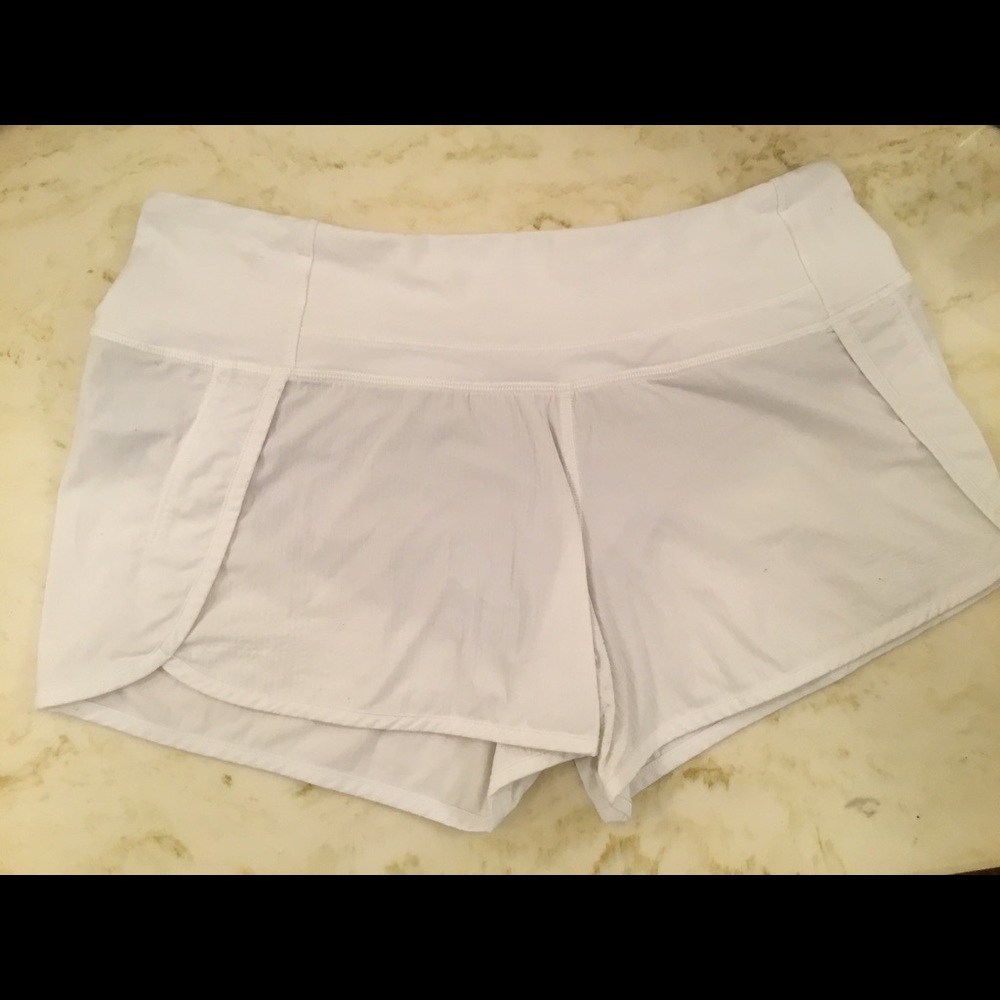 white lululemon shorts, size 6
